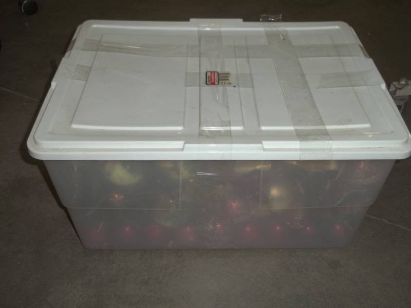 lot 45 image: Clear Tote with Christmas Bulbs and accessories