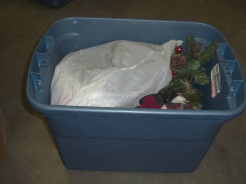 lot 52 image: Blue Tote with Christmas Dcor