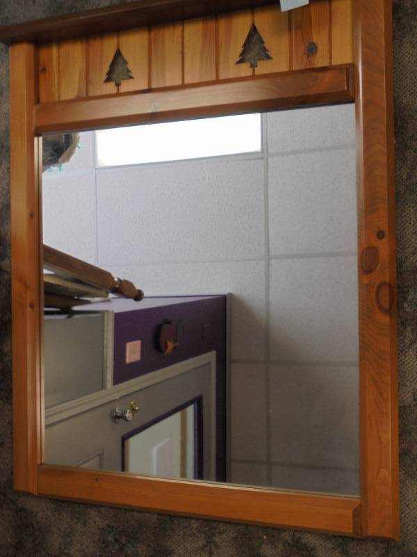 lot 3 image: Large Pine Tree Cutout Mirror, PecanNutmeg Finish, Beautiful, 46x36x4