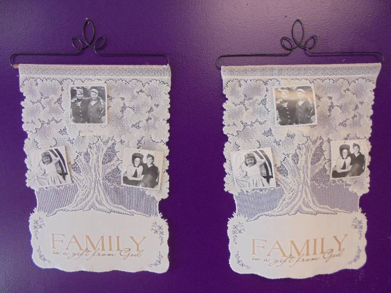 lot 23 image: Heritage Lace (2) Family Wall Hanging, New, Ecru, Photo Hanger, 20x12