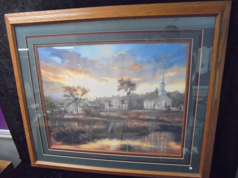 lot 62 image: FramedMatted Print - Church wSteeple, 39x40