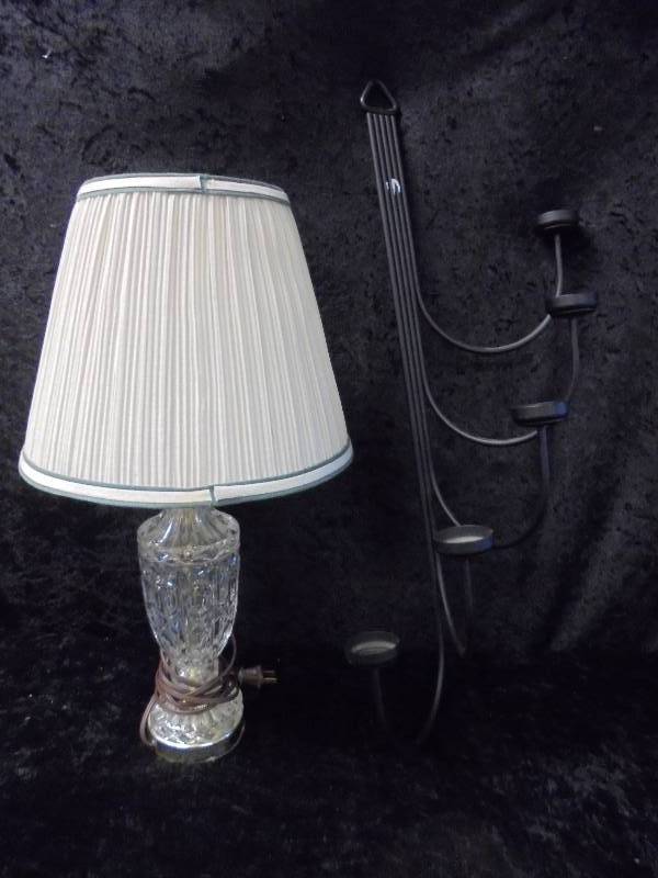 lot 78 image: Lot - Partylite Metal Wall Sconce (25 high) & Glass Lamp (20)