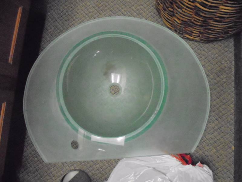 lot 176 image: Glass Bathroom Pedastal Sink