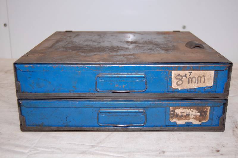 lot 419 image: 2 Drawer Steel Cabinet with Bushings and wiring