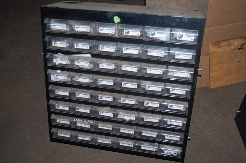lot 515 image: Metal Hardware Cabinet with Brass Fittings Contents