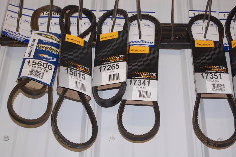 Goodyear, Continental and Dayco Belts and Hanging Rack Automotive