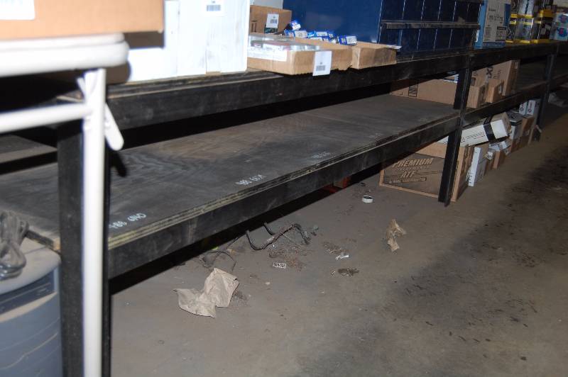 lot 1719 image: Steel Framed Work Bench with Wood Shelves