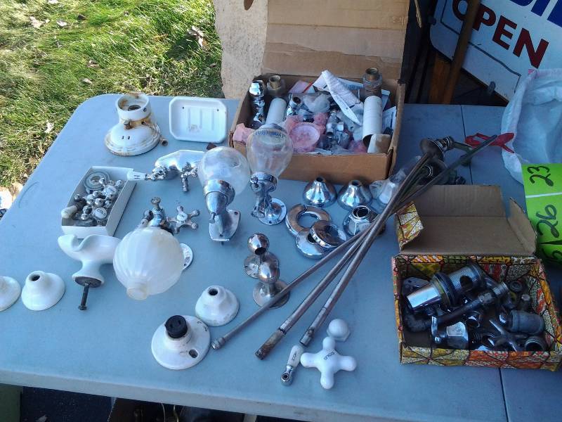lot 9 image: Lot Of Porcelain Bathroom Fixtures, Vintage soap Dispensers & Other Plumbing Related