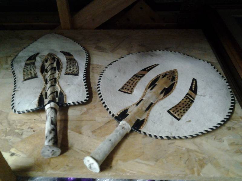 lot 44 image: 2-Cow Hide Decorative Fans