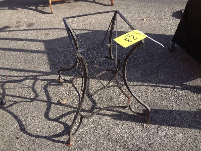 lot 23 image: Wrought Iron Table wHeavy stone top
