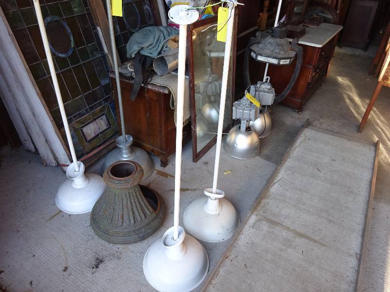 lot 309 image: Pair white Warehouse  Drop Lights