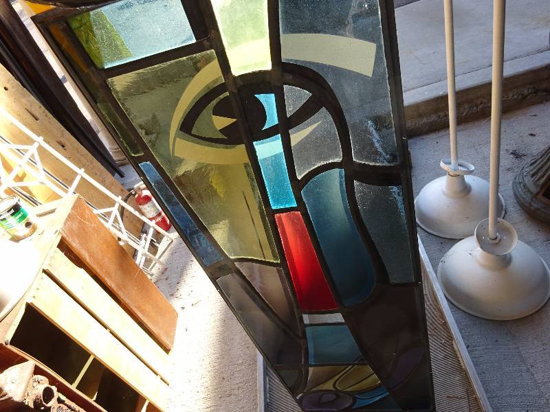 lot 312 image: Pair Large Stained Glass Panels