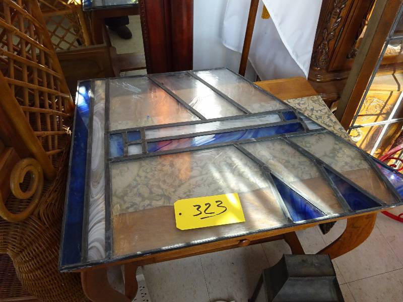 lot 323 image: Pair of Trapezoid Stained Glass Panels