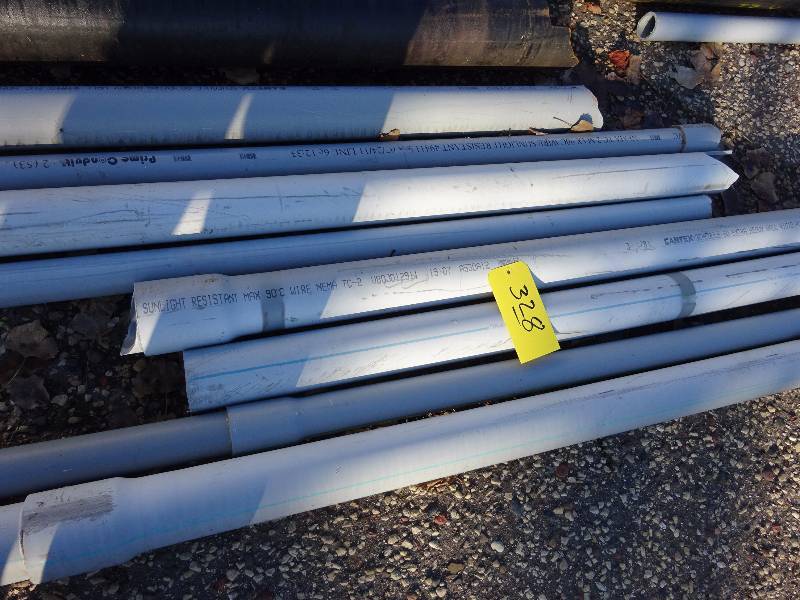 lot 328 image: Lot of 2 and 3 PVC Pipe, plus Elbows
