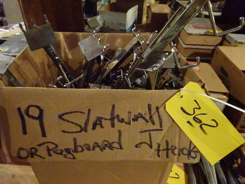 lot 362 image: 19 Slatwall or Peg Board Clothes Racks