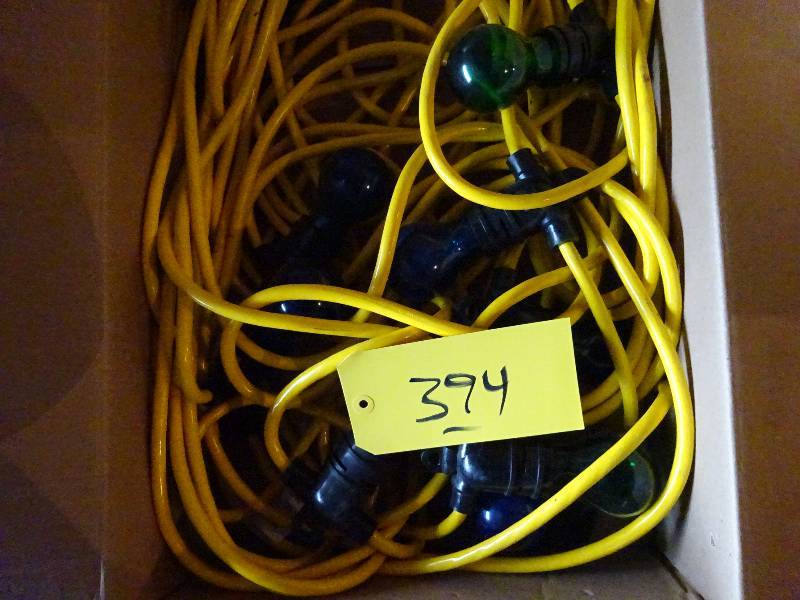 lot 394 image: String of Work Lights, Blue and Green Bulbs