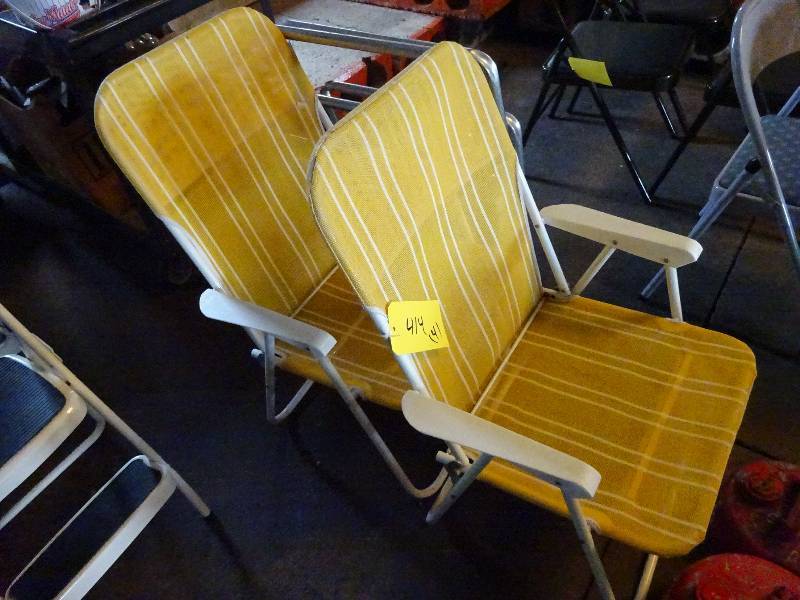 lot 414 image: Yellow Lawn ChairsWeb Type Chairs