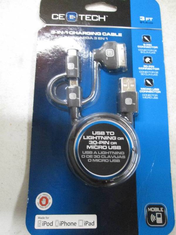 1 new ce tech 3 in 1 charging cable...