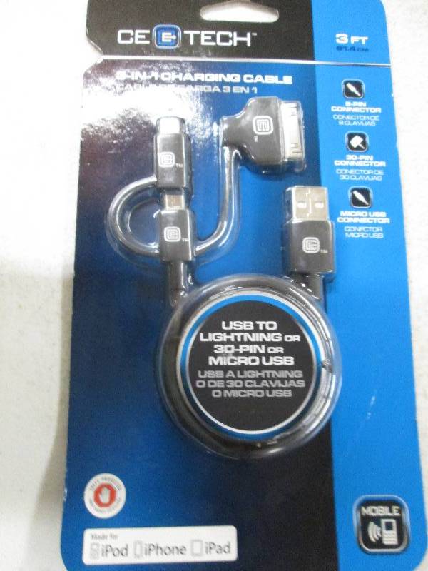 1 new ce tech 3 in 1 charging cable...