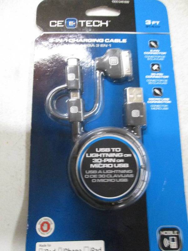 1 new ce tech 3 in 1 charging cable...
