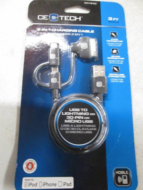 1 new ce tech 3 in 1 charging cable...