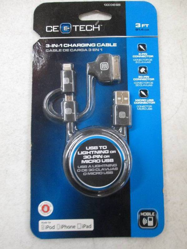 1 new ce tech 3 in 1 charging cable...