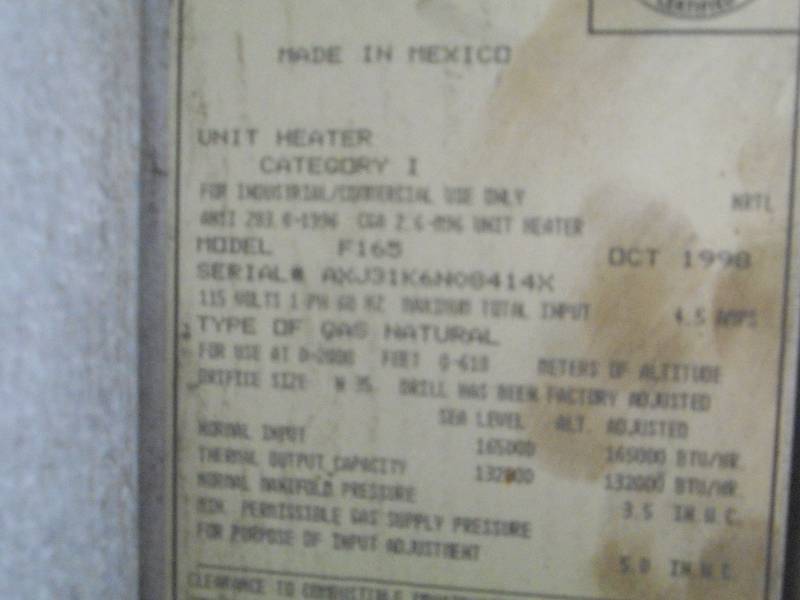 Reznor Model F165 Natural Gas Overh... | Loretto Equipment #311 | K-BID
