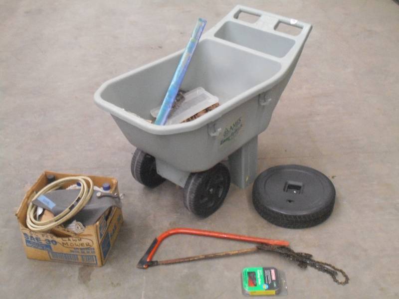 lot 67 image: Garden Cart With Assorted Log Chai...