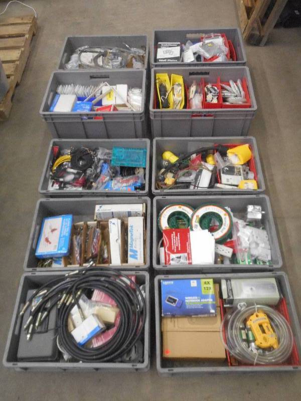 lot 112 image: (10) Totes FULL Of Assorted Electri...