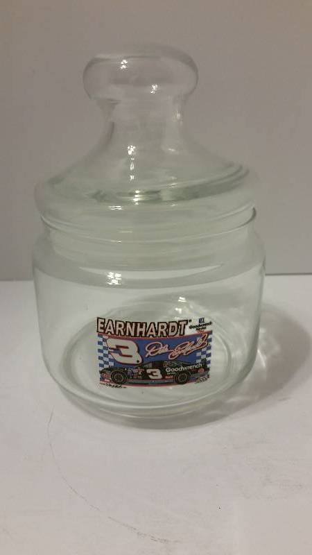lot 39 image: #3 Dale Earnhardt Small Glass CandyNick Knacks Jar