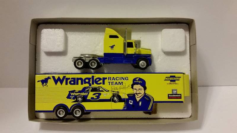 lot 68 image: Racing Collectables 1994 164th Scale Dale Earhardt Wrangler Racing 1985-86 UNOCAL Crew Champions Transporter - New in Box W Certificate of Authenticity