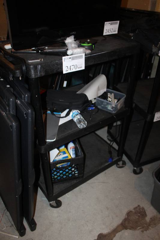 lot 2470 image: 4-Wheel 3-Shelf Metal Utility Cart
