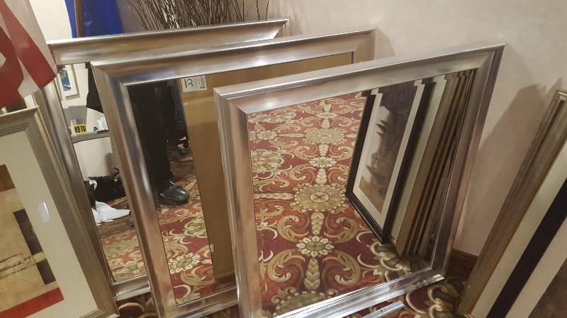 lot 2520 image: Lot of (3) Silver Framed Mirror, 36 x 40 Inches