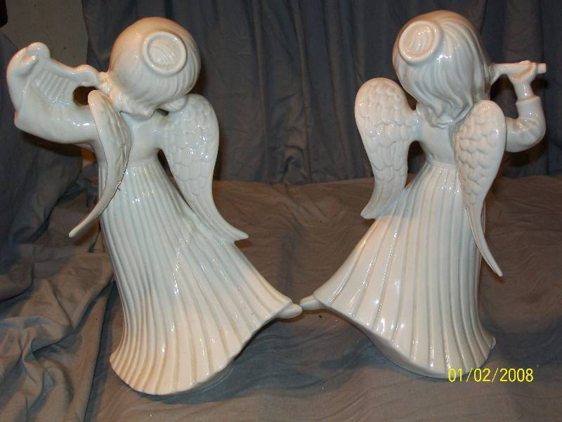 lot 34 image: 2 Young Girl Angels White Figurine Statues signed by Joan 79  12 tall