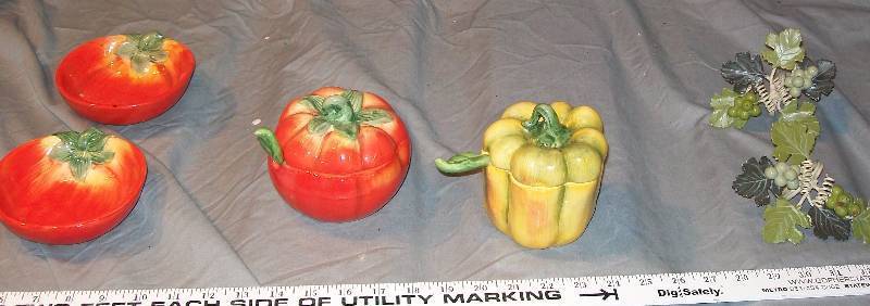 lot 75 image: 10 Piece Ceramic Vegetable Condiment Table Collection.