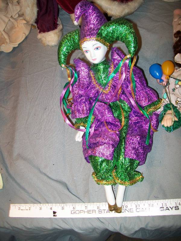 lot 87 image: 2 Piece Vintage Porcelain DollFrenchPierrot Female JesterClown.