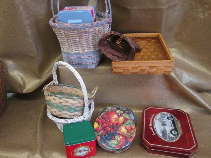 lot 15 image: Assorted Tins & Woven Baskets...