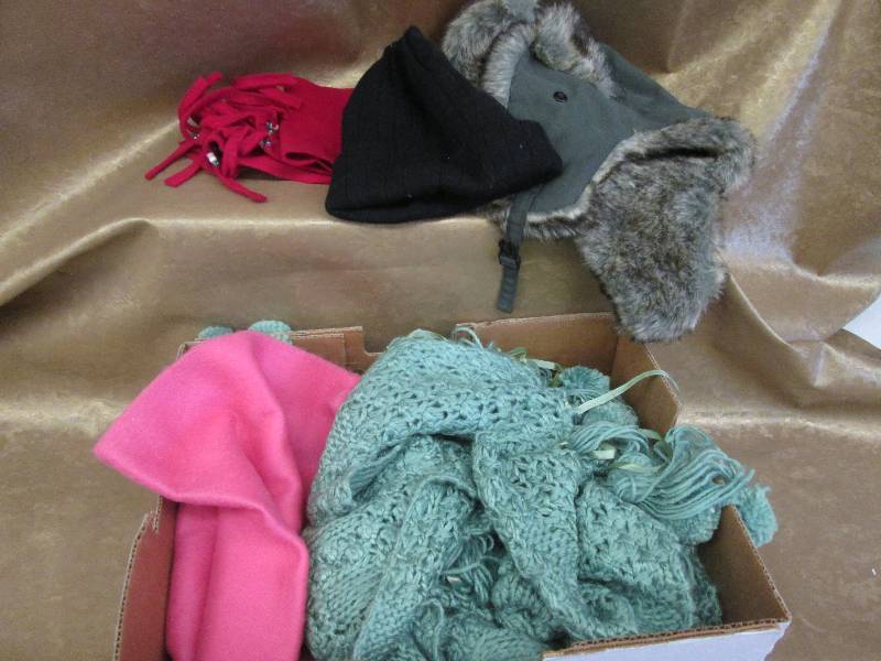 lot 73 image: Several Scarves, Knit Stocking Hat,...