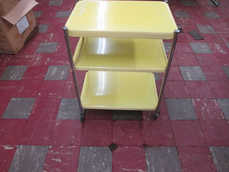 lot 148 image: Yellow Metal Kitchen Cart with powe...
