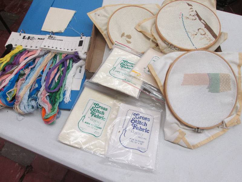 lot 186 image: Cross Stitch Fabric, Floss, Book, H...