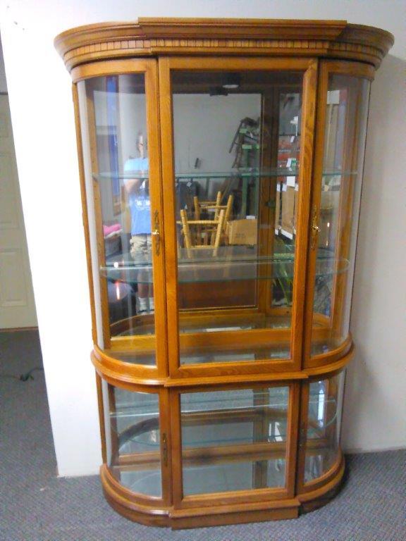 lot 7 image: Oak Curio cabinet hutch, buffet piece, 80 in. Tall, x 48 in. W x 14 in. D