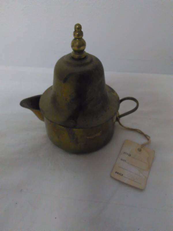 lot 22 image: Antique Creamer with Unique lid.  Lid is also a bell with clapper intact.