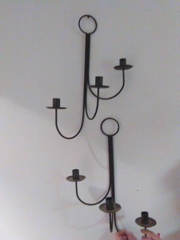 lot 59 image: Vintage Black Wrought Iron Candelabras (2)