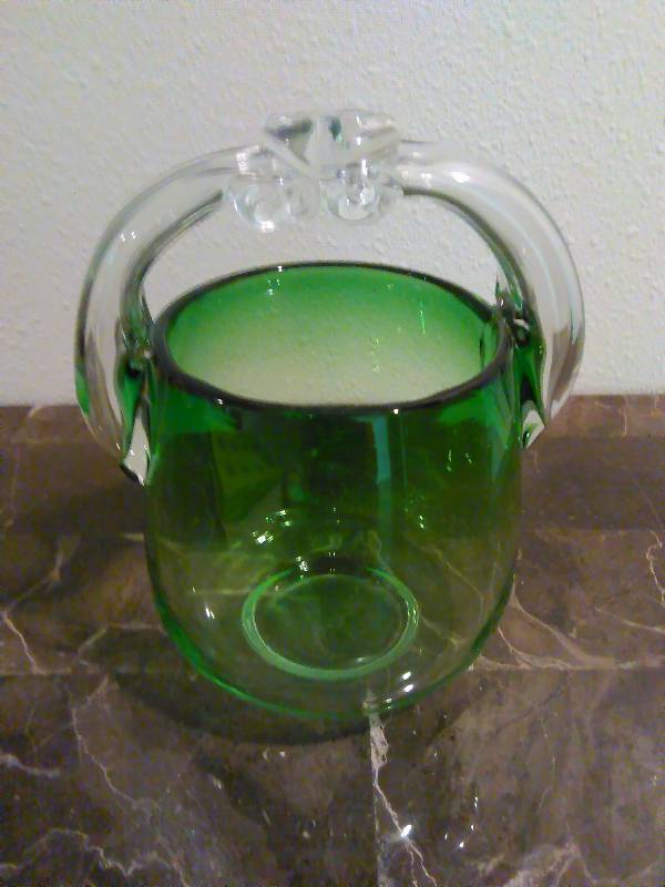lot 89 image: Vintage Glass Basket Green with clear handle