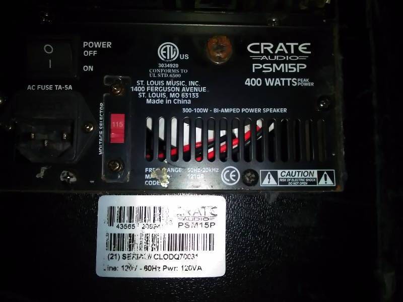 lot 187 image: Crate Audio PSM15P, 400 W Peak Power Speaker