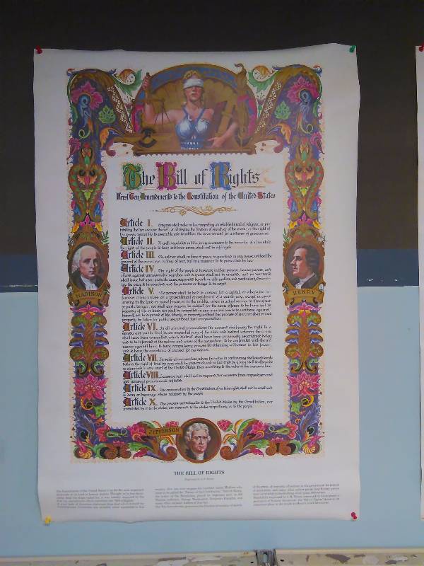 lot 147 image: 4 Full Size Patriotic Poster Prints, Constitution, Bill of Rights, Give me Liberty, Pledge of Allegiance