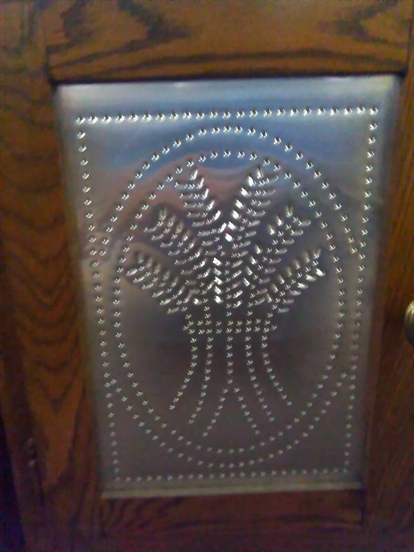 lot 172 image: Oak Cabinet, Punched Tin door insert