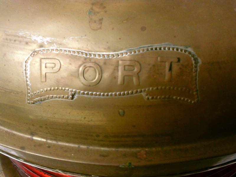 lot 66 image: Large Vintage Brass Ship Lantern with Red Globe Port --- Great Condition