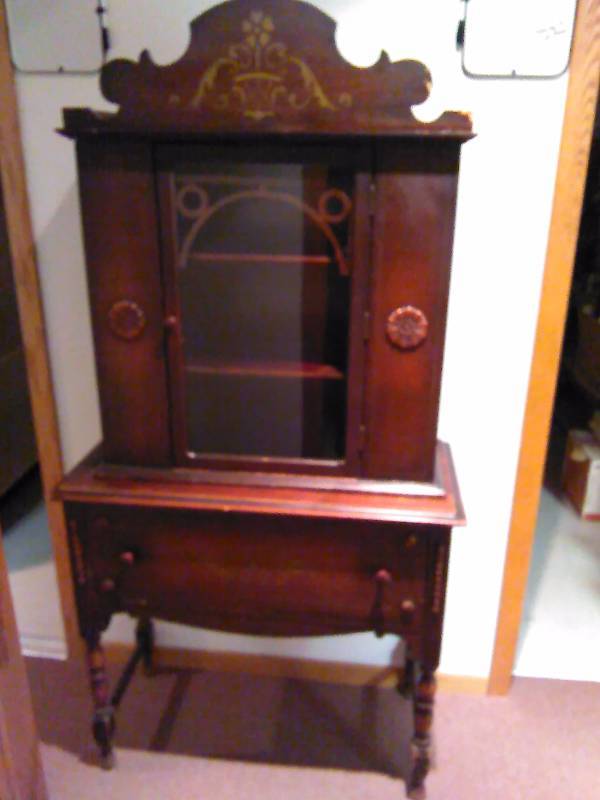 lot 245 image: Antique Wood China Display Cabinet Hutch Book Case Shelf Curio