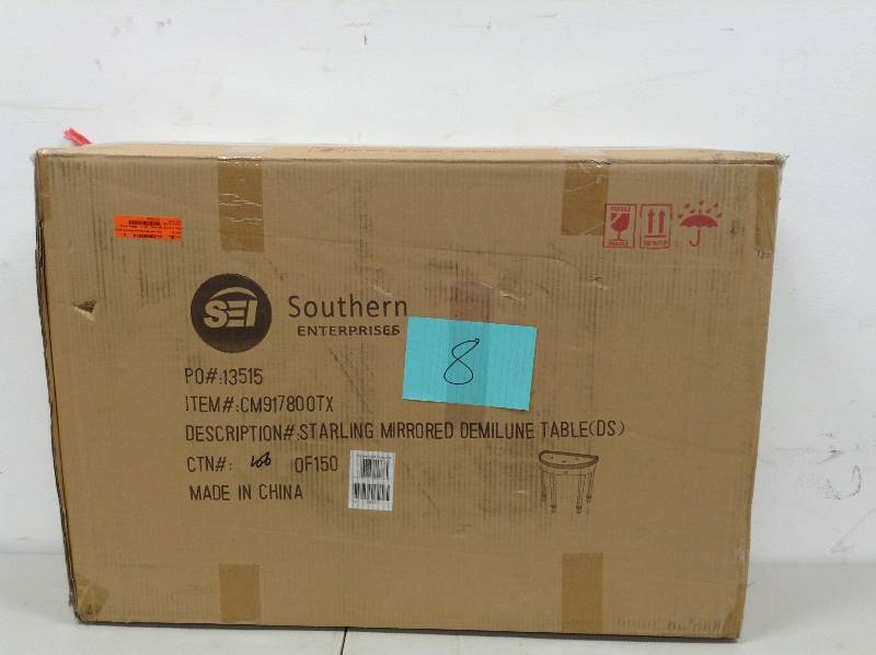 lot 8 image: Southern Enterprises Dorsey Mirrored Side Table New in box